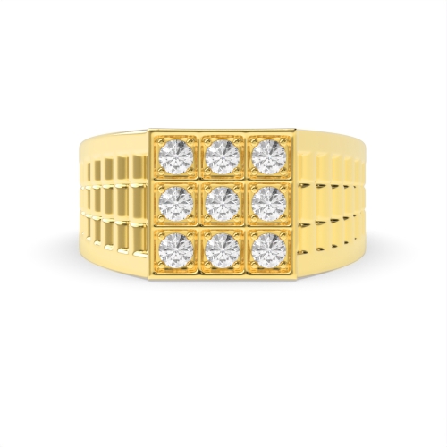 Pave Setting Round Yellow Gold Cluster Diamond Ring