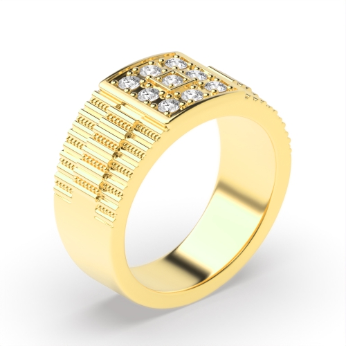 Pave Setting Round Yellow Gold Cluster Diamond Ring