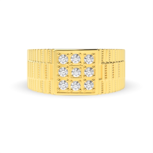 Pave Setting Round Yellow Gold Cluster Diamond Ring