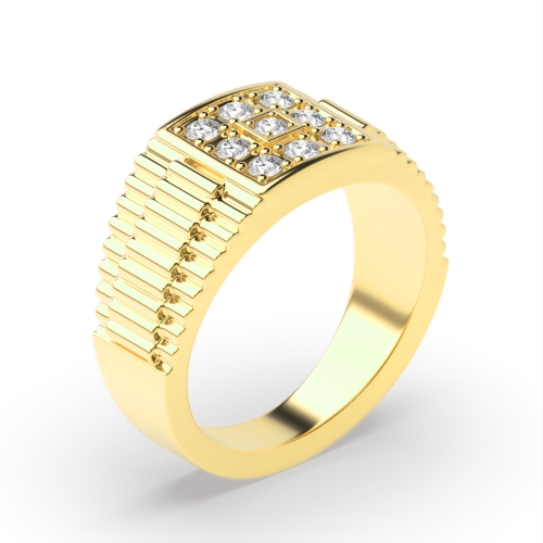 4 Prong Round Yellow Gold Cluster Diamond Ring