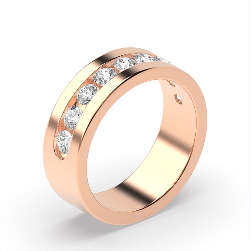 Channel Setting Round Rose Gold And baguette Diamond Rings