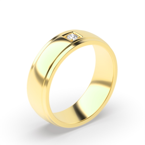 4 Prong Round Yellow Gold Row Band Diamond Rings