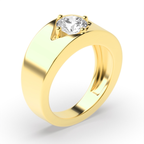 4 Prong Round Yellow Gold Row Diamond Rings