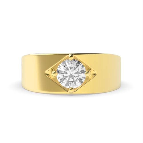 4 Prong Round Yellow Gold Row Diamond Rings