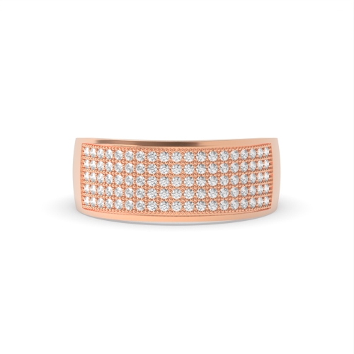 Pave Setting Round Rose Gold Five row Diamond Rings