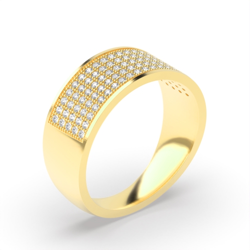 Pave Setting Round Yellow Gold Five row Cluster Diamond Rings