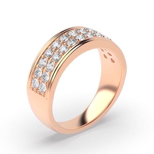 Pave Setting Round Rose Gold 2 rows 6.50mm Unique Men's Wedding Bands Diamond Rings