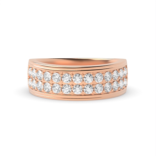 Pave Setting Round Rose Gold 2 rows 6.50mm Unique Men's Wedding Bands Diamond Rings