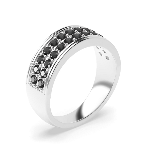 Pave Setting Round 2 rows 6.50mm Black Diamond Rings