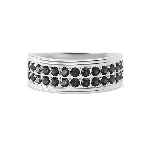 Pave Setting Round 2 rows 6.50mm Black Diamond Rings