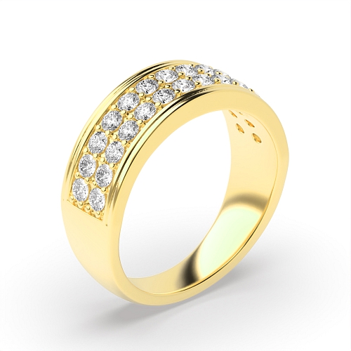 Pave Setting Round Yellow Gold 2 rows 6.50mm Diamond Rings