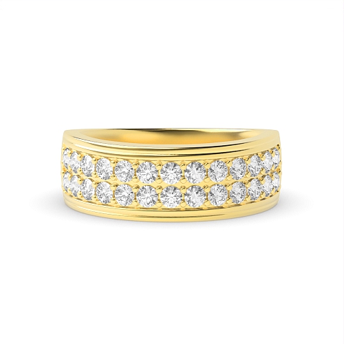 Pave Setting Round Yellow Gold 2 rows 6.50mm Diamond Rings
