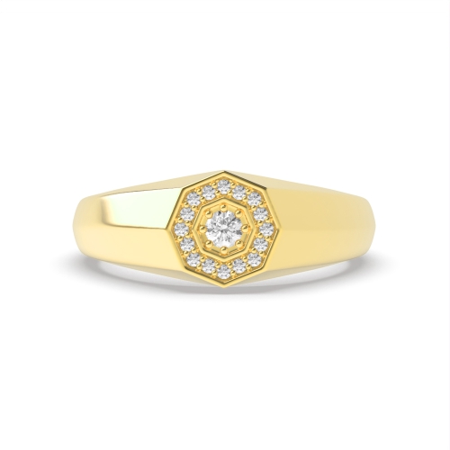 Pave Setting Round Yellow Gold Cluster Diamond Ring