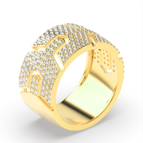4 Prong Round Yellow Gold Geometric Diamond Band Engagement Rings