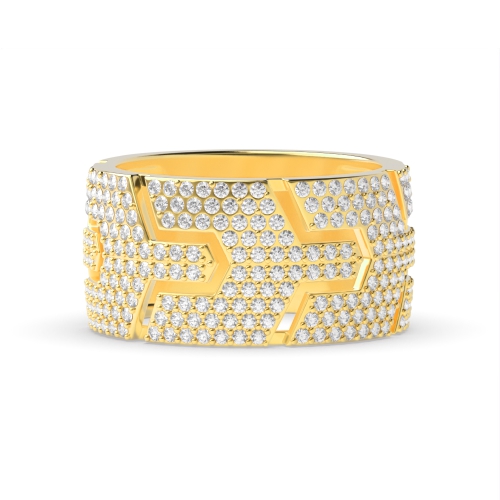 4 Prong Round Yellow Gold Geometric Diamond Band Engagement Rings