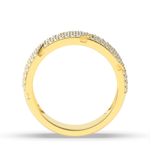4 Prong Round Yellow Gold Geometric Diamond Band Engagement Rings