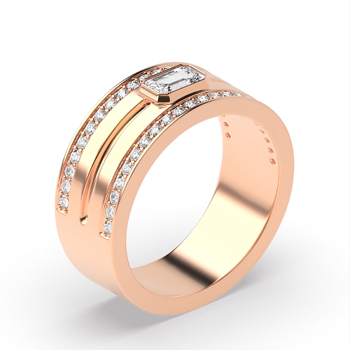 Bezel Setting Emerald Rose Gold Radiance Unique Men's Wedding Bands Diamond Rings