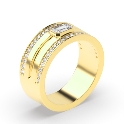 Bezel Setting Emerald Yellow Gold Half Eternity Diamond Ring