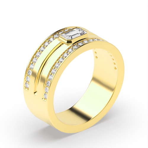 Bezel Setting Emerald Yellow Gold Radiance Diamond Rings