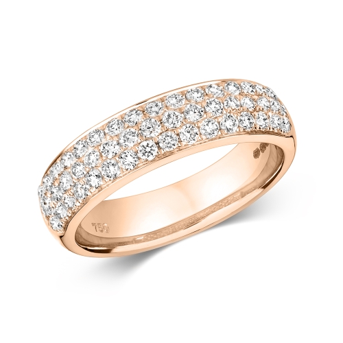 Pave Setting Round Rose Gold 3 row Eternity Diamond Rings