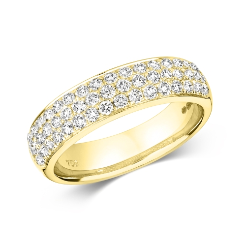Pave Setting Round Yellow Gold 3 row Eternity Diamond Rings