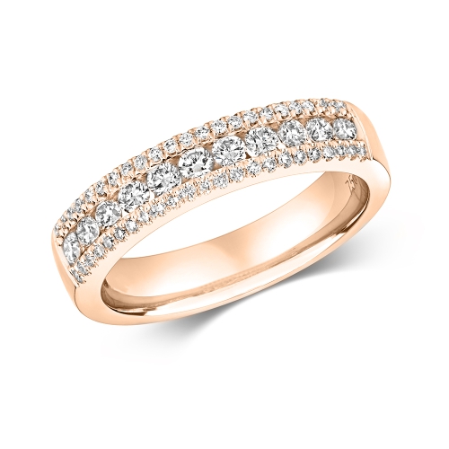 Channel Setting Round Rose Gold 2 row on edge Eternity Engagement Rings