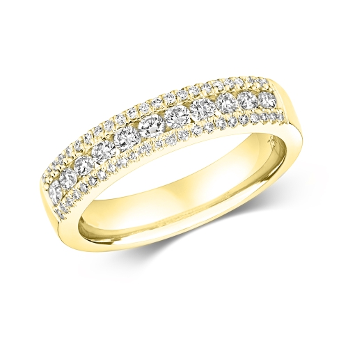 Channel Setting Round Yellow Gold 2 row on edge Eternity Engagement Rings