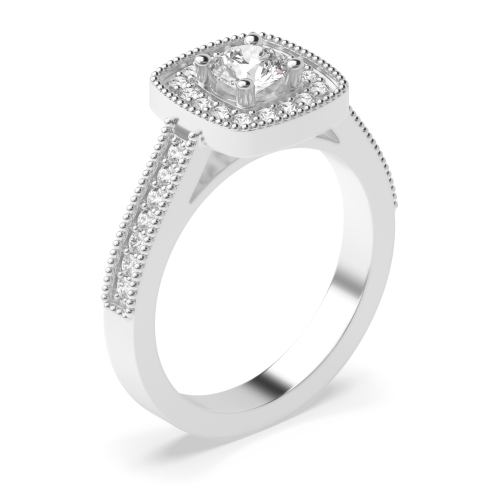 4 Prong Setting Cushion Design Halo Moissanite And Side Stone Ring