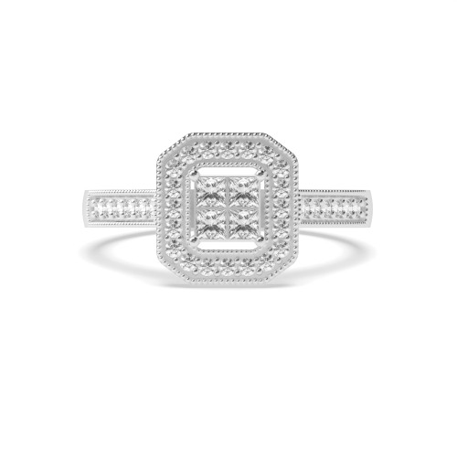 4 Prong Princess/Round Moissanite Halo Diamond Ring