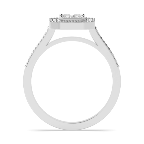 4 Prong Princess/Round Moissanite Halo Diamond Ring