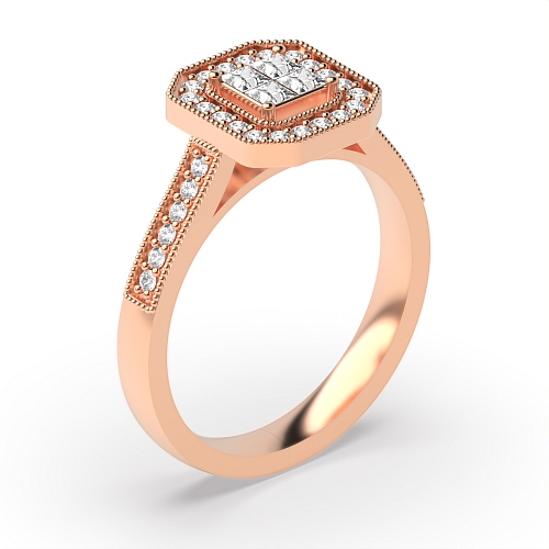 4 Prong Princess/Round Rose Gold Halo Engagement Rings