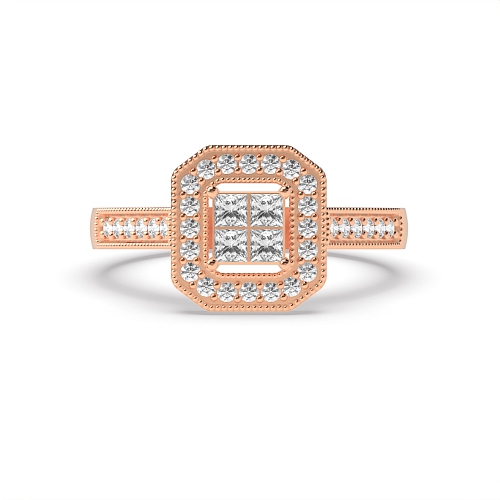 4 Prong Princess/Round Rose Gold Halo Engagement Rings
