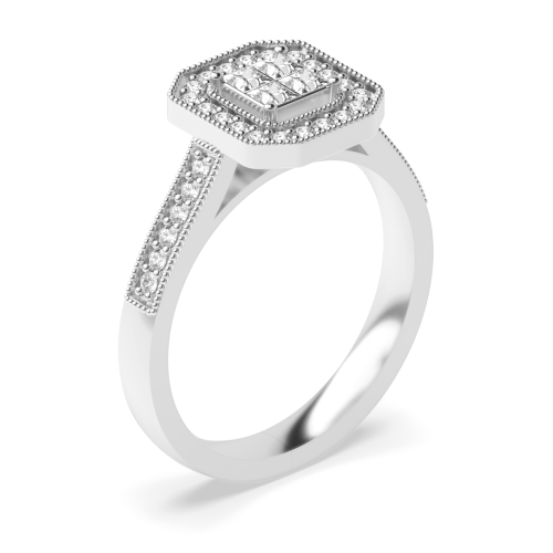 4 Prong Princess/Round Moissanite Halo Diamond Ring