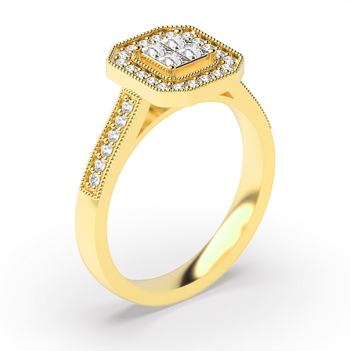 4 Prong Princess/Round Yellow Gold Engagement Rings