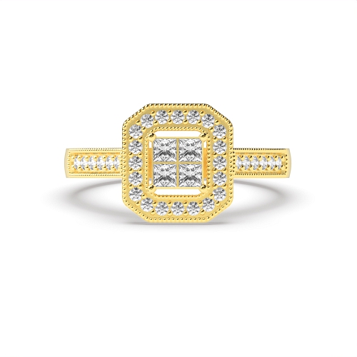4 Prong Princess/Round Yellow Gold Engagement Rings