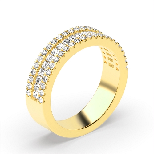 Channel Setting Round/Baguette Yellow Gold Unique Eternity Diamond Rings