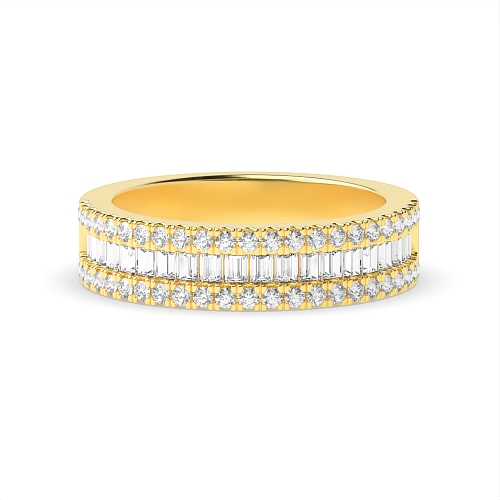 Channel Setting Round/Baguette Yellow Gold Unique Eternity Diamond Rings