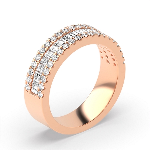Channel Setting Round/Baguette Rose Gold Shining Eternity Diamond Rings