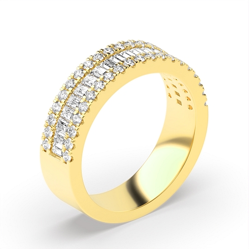 Channel Setting Round/Baguette Yellow Gold Shining Eternity Diamond Rings
