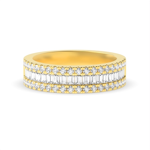 Channel Setting Round/Baguette Yellow Gold Shining Eternity Diamond Rings