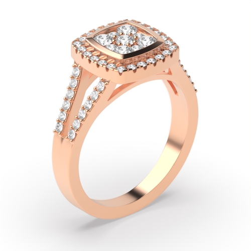 Pave Setting Round Rose Gold Split shoulder Halo Engagement Rings