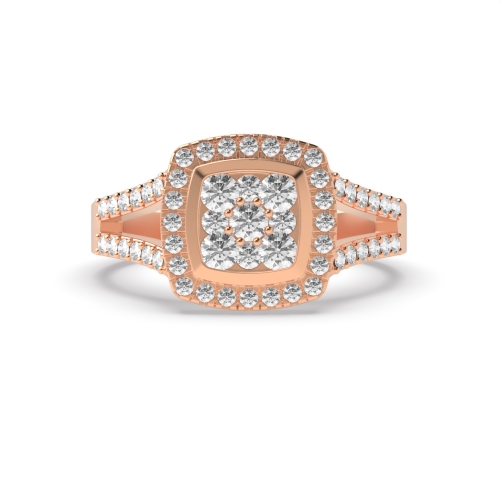 Pave Setting Round Rose Gold Split shoulder Halo Engagement Rings