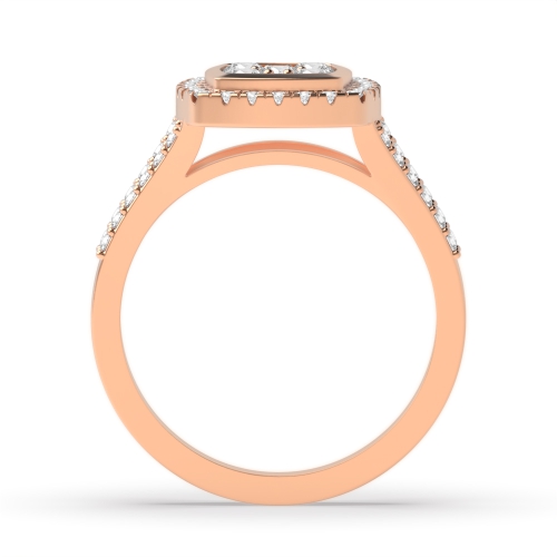 Pave Setting Round Rose Gold Split shoulder Halo Engagement Rings
