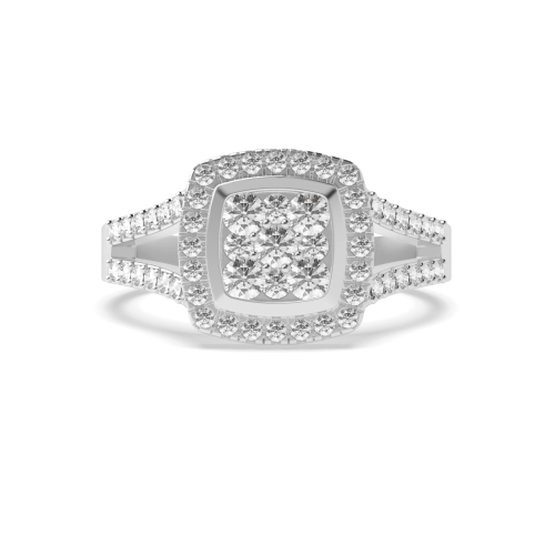 Pave Setting Round Split Shoulder Moissanite Halo Diamond Ring