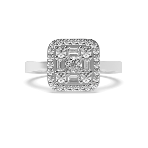 4 prong setting princess and baguette shape diamond cluster ring
