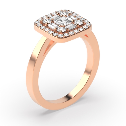 4 Prong Princess/Baguette Rose Gold Tanzanitewhisper Halo Engagement Rings