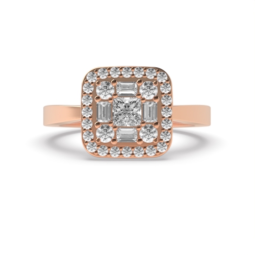 4 Prong Princess/Baguette Rose Gold Tanzanitewhisper Halo Engagement Rings