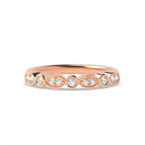 Bezel Setting Round Rose Gold Marquise shaped alternate Diamond Rings