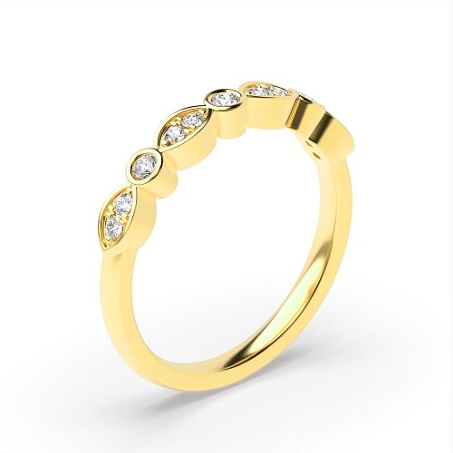 Bezel Setting Round Yellow Gold Marquise shaped alternate Diamond Rings