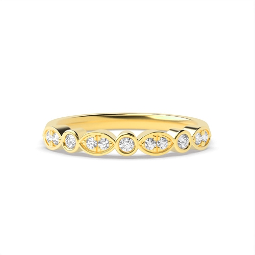 Bezel Setting Round Yellow Gold Marquise shaped alternate Diamond Rings